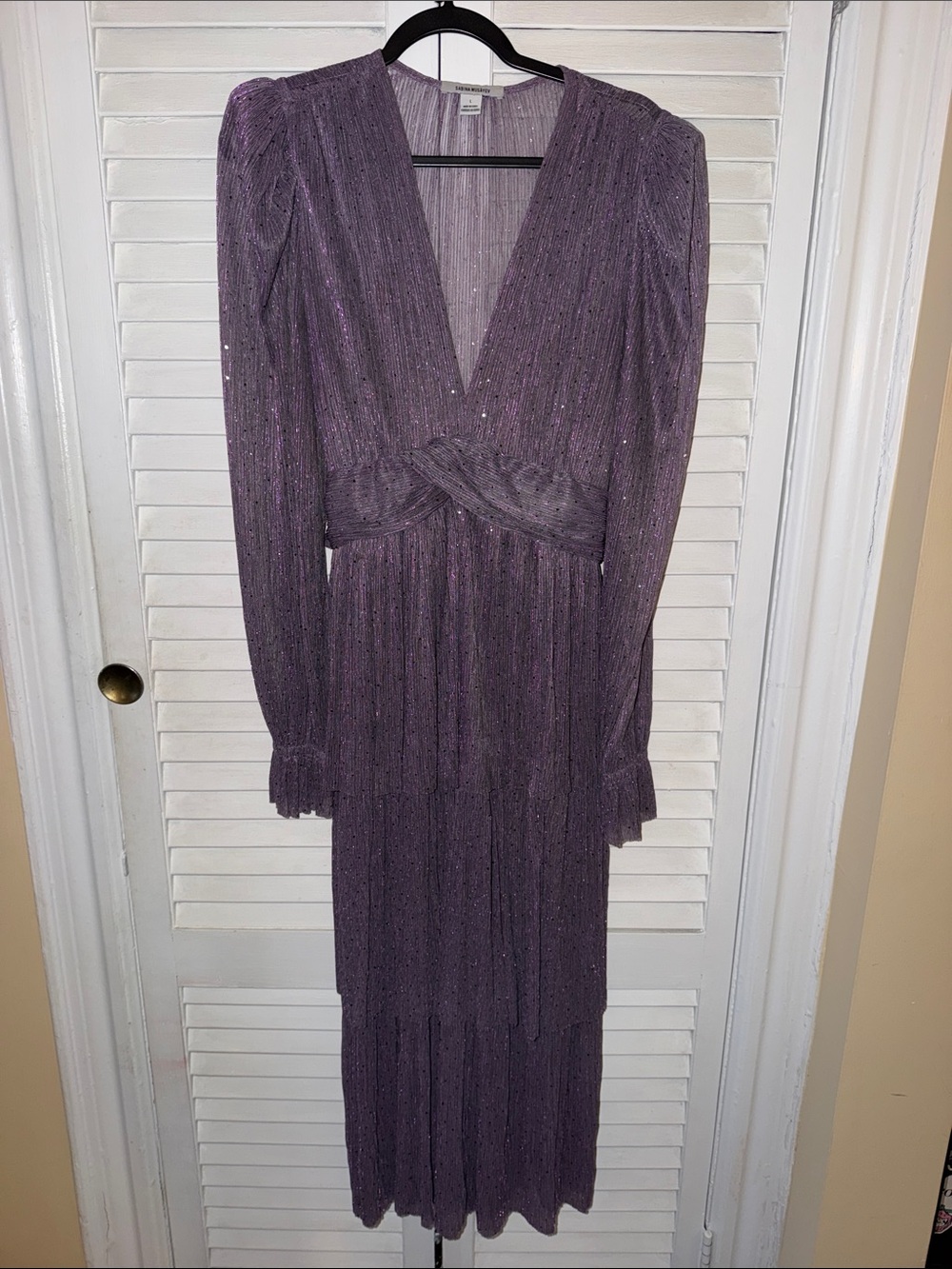 Sabina Musayev Lavender Sparkle Long Sleeve Midi Dress